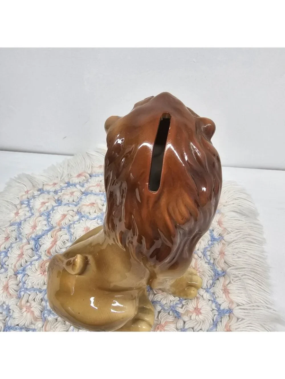 Vintage 1981 Otagiri Lion Ceramic Coin Bank Japan OMC Gold Sticker & Stopper